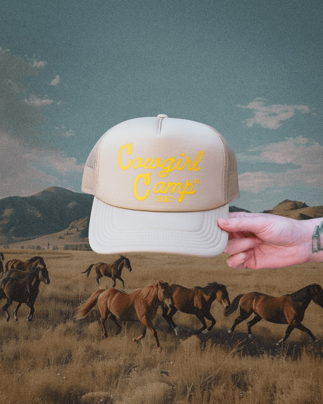"Cowgirl Camp" Hat in Tan - Intrigue Ink Visit Bozeman, Unique Shopping Boutique in Montana, Work from Home Clothes for Women
