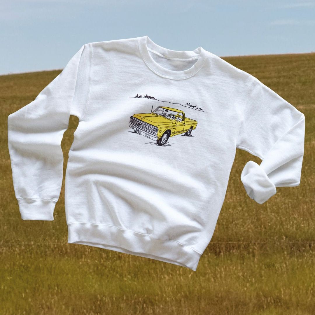 "Montana Chevy" Pullover - Intrigue Ink Visit Bozeman, Unique Shopping Boutique in Montana, Work from Home Clothes for Women