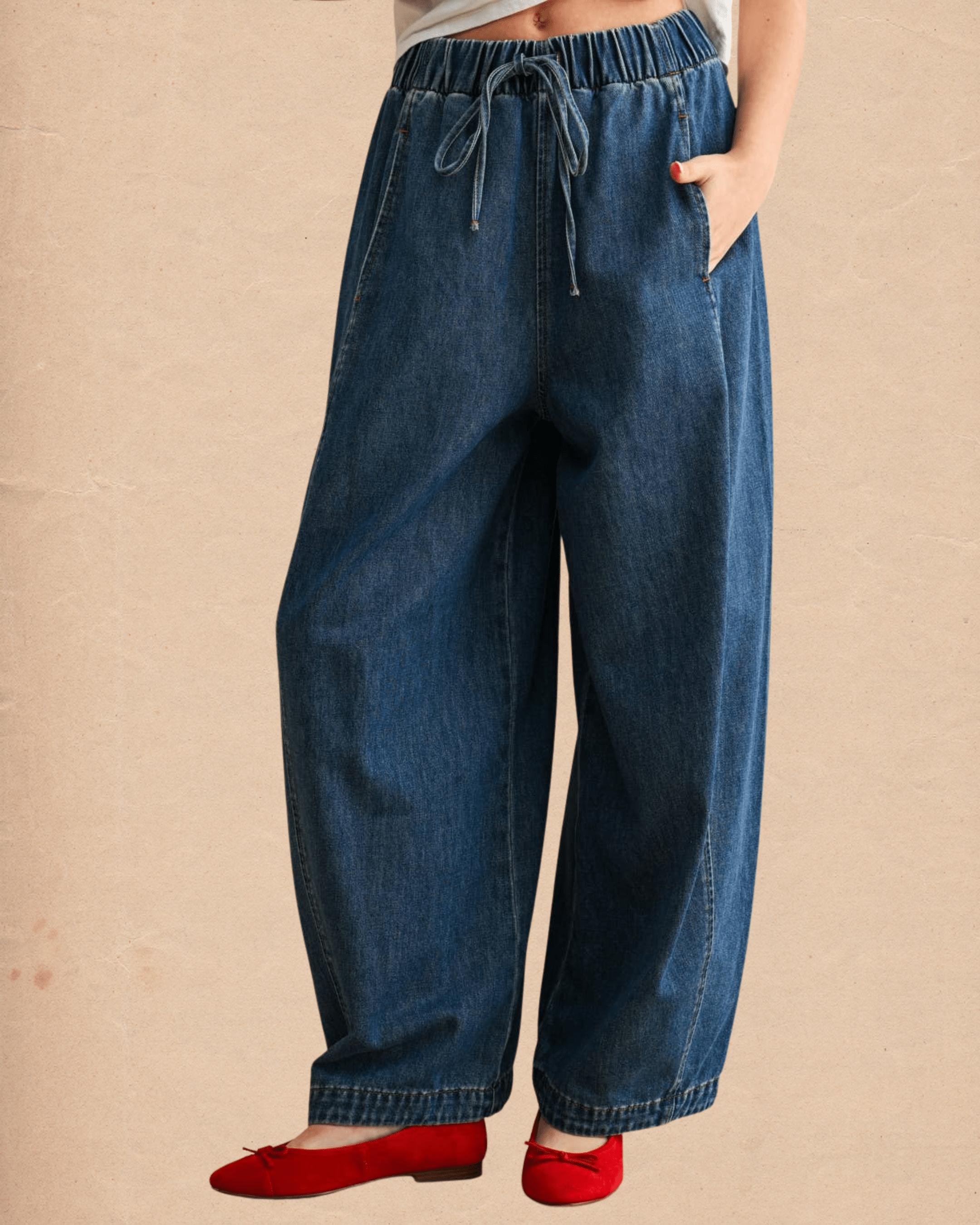 women's elastic waist dress pants Loose Barrel Elastic Waist Denim Pants S