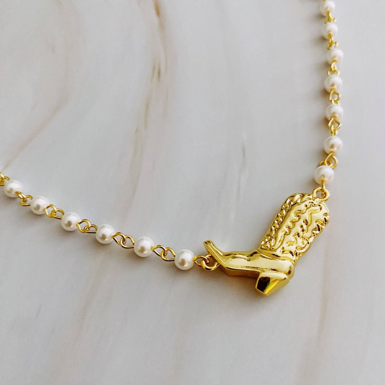 Cowgirl Boot Pearl Chain Necklace - Intrigue Ink Visit Bozeman, Unique Shopping Boutique in Montana, Work from Home Clothes for Women