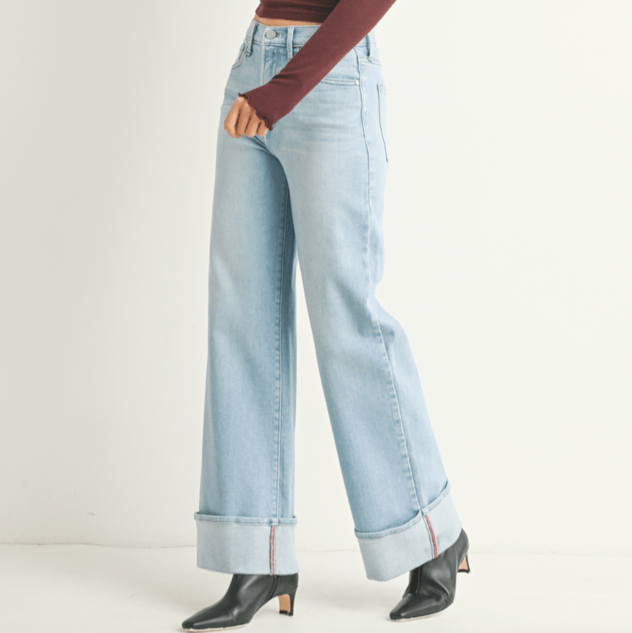 Cuffed Palazzo Light Denim - Intrigue Ink Visit Bozeman, Unique Shopping Boutique in Montana, Work from Home Clothes for Women