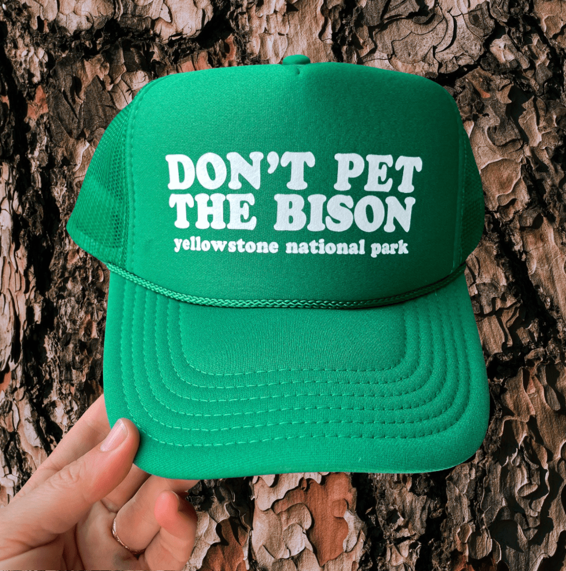 Don't Pet The Bison Trucker Hat - Green - Intrigue Ink Visit Bozeman, Unique Shopping Boutique in Montana, Work from Home Clothes for Women