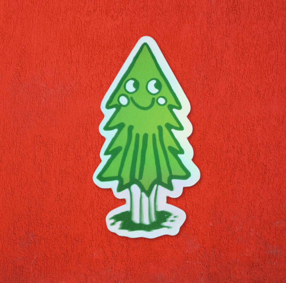 "Happy Tree” Sticker - Intrigue Ink Visit Bozeman, Unique Shopping Boutique in Montana, Work from Home Clothes for Women