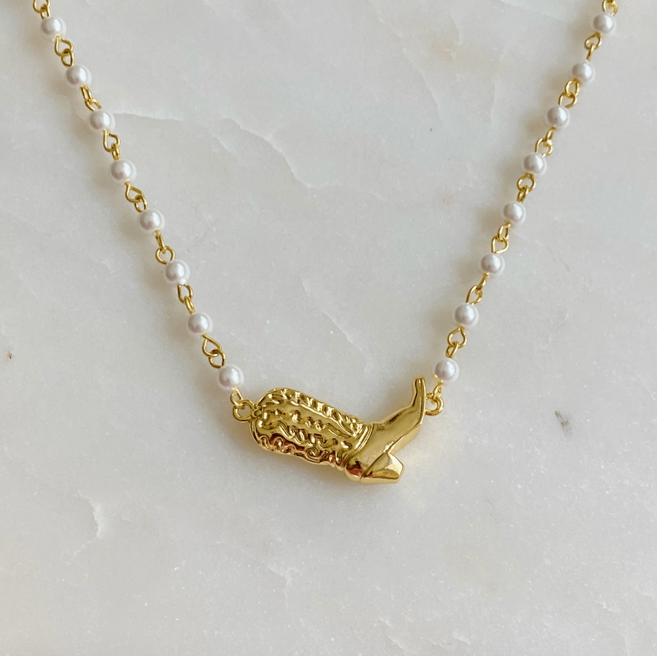 Cowgirl Boot Pearl Chain Necklace - Intrigue Ink Visit Bozeman, Unique Shopping Boutique in Montana, Work from Home Clothes for Women
