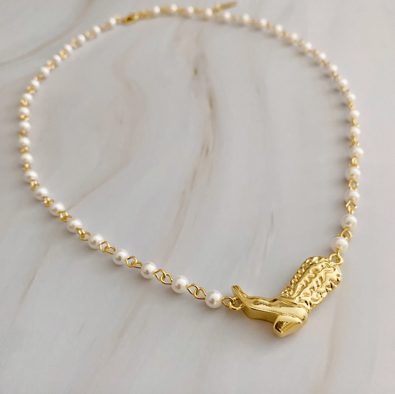 Cowgirl Boot Pearl Chain Necklace - Intrigue Ink Visit Bozeman, Unique Shopping Boutique in Montana, Work from Home Clothes for Women