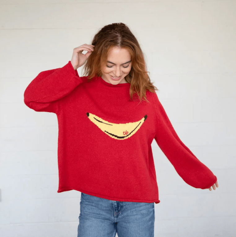 Banana Red Knit Sweater - Intrigue Ink Visit Bozeman, Unique Shopping Boutique in Montana, Work from Home Clothes for Women