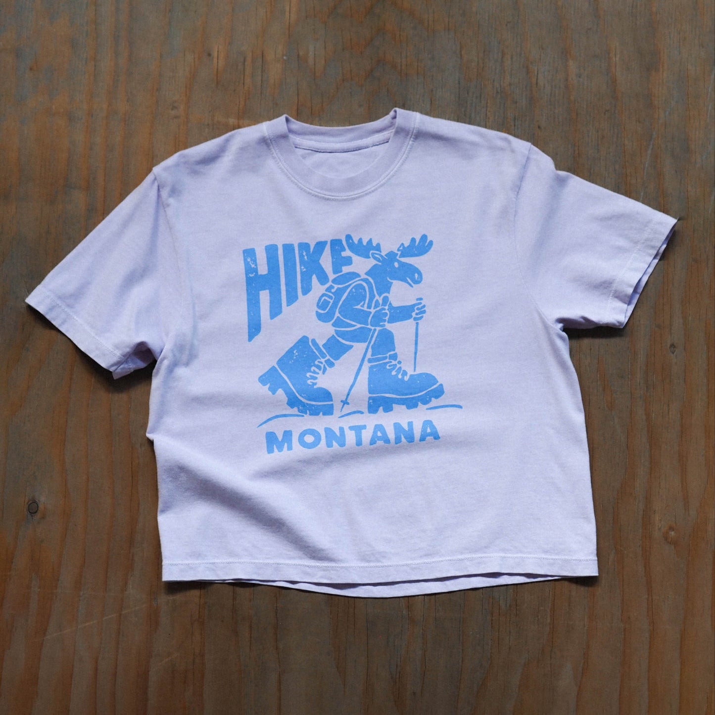"Hike Montana" Crop Tee in Orchid - Intrigue Ink Visit Bozeman, Unique Shopping Boutique in Montana, Work from Home Clothes for Women