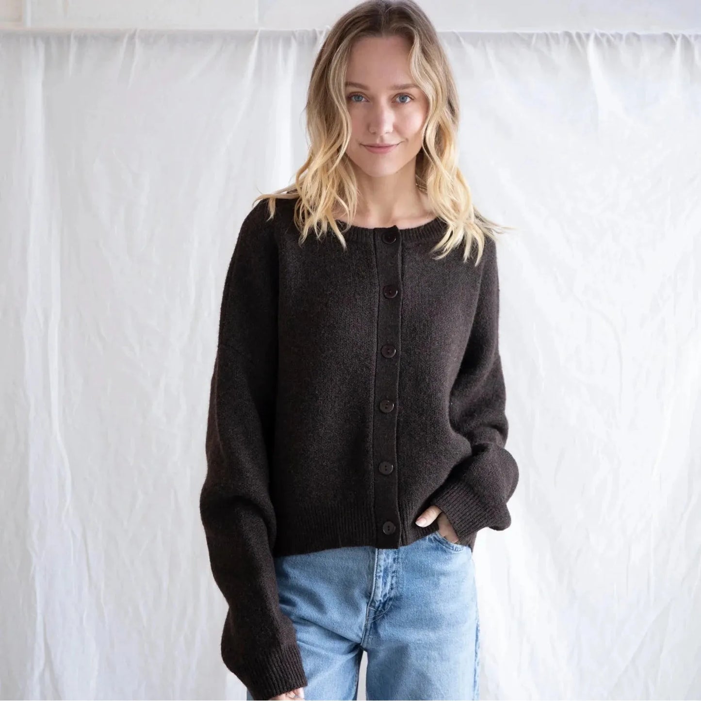 Chocolate Brown Button Up Sweater