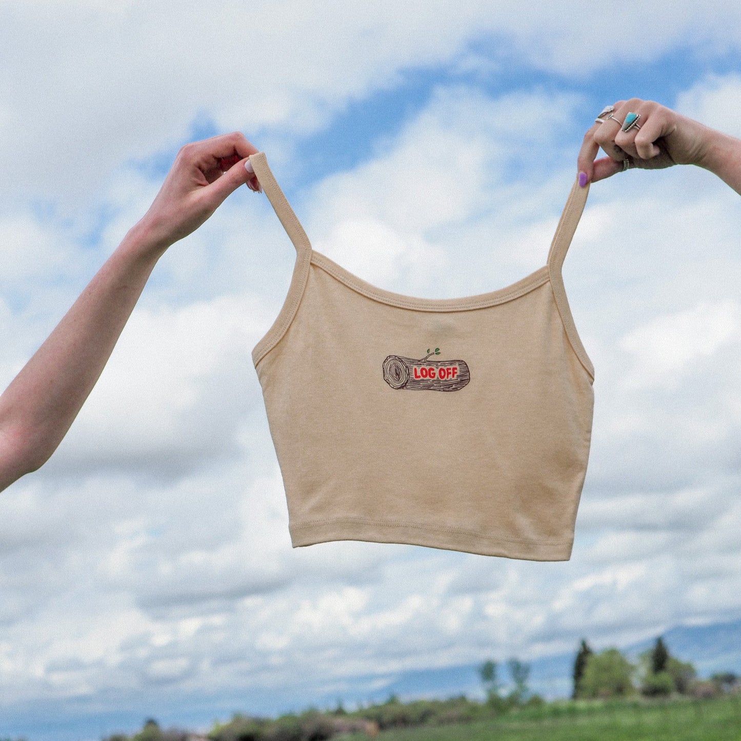 "Log Off" Crop Spaghetti Tank - Intrigue Ink Visit Bozeman, Unique Shopping Boutique in Montana, Work from Home Clothes for Women