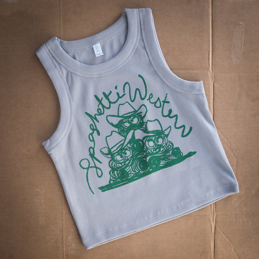 "Spaghetti Western" Tank in Storm - Intrigue Ink Visit Bozeman, Unique Shopping Boutique in Montana, Work from Home Clothes for Women