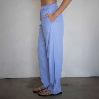 Blue Pinstripe Pants - Intrigue Ink Visit Bozeman, Unique Shopping Boutique in Montana, Work from Home Clothes for Women