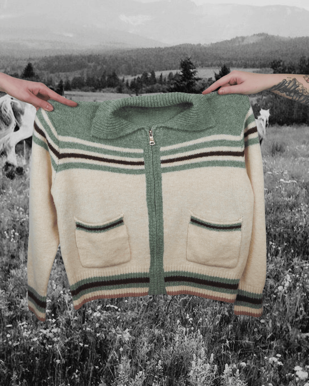 Western Zip Up - Pesto - Intrigue Ink Visit Bozeman, Unique Shopping Boutique in Montana, Work from Home Clothes for Women