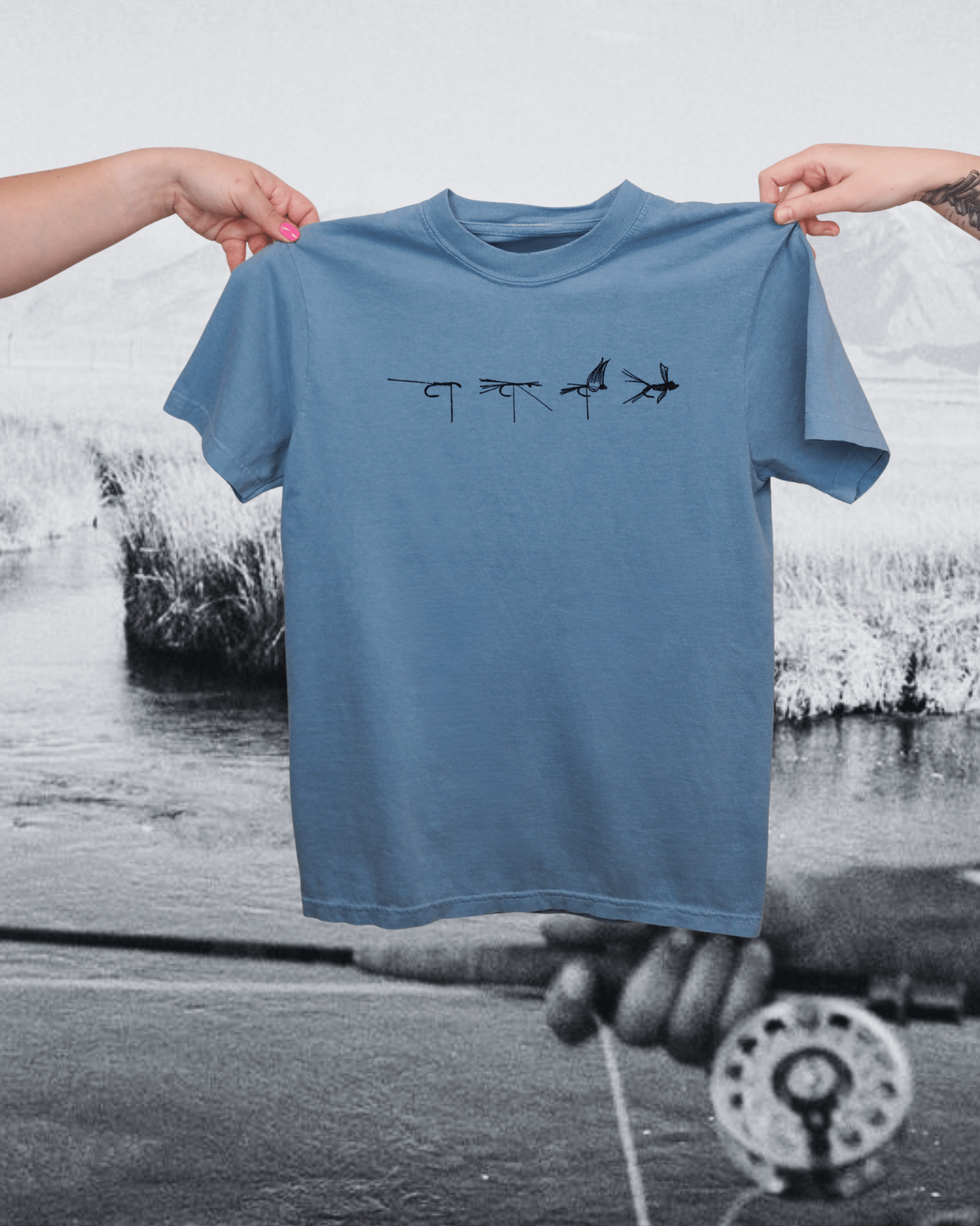 "Fly Tie" in Blue - Intrigue Ink Visit Bozeman, Unique Shopping Boutique in Montana, Work from Home Clothes for Women