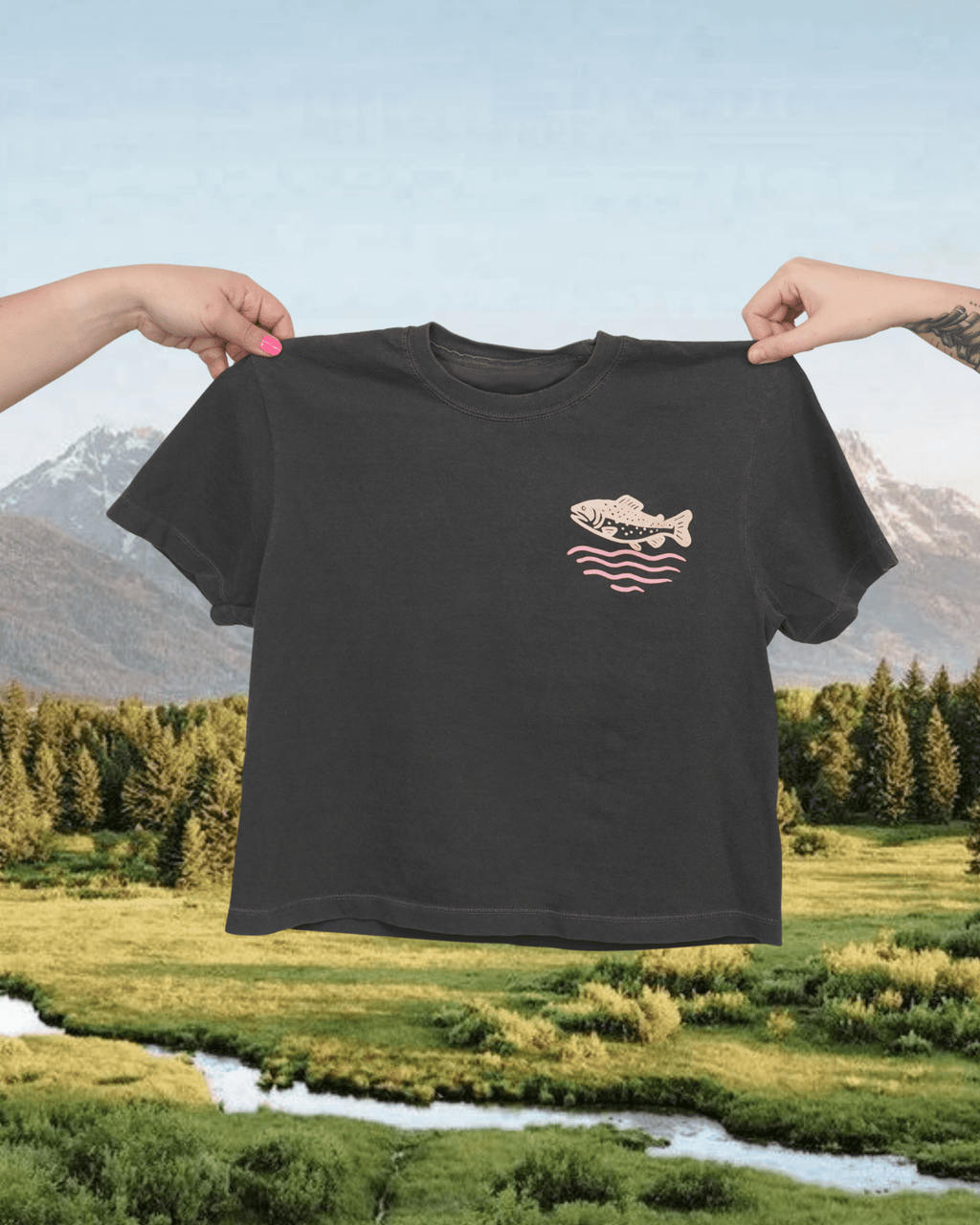 "Wild Trout" Crop Tee - Intrigue Ink Visit Bozeman, Unique Shopping Boutique in Montana, Work from Home Clothes for Women