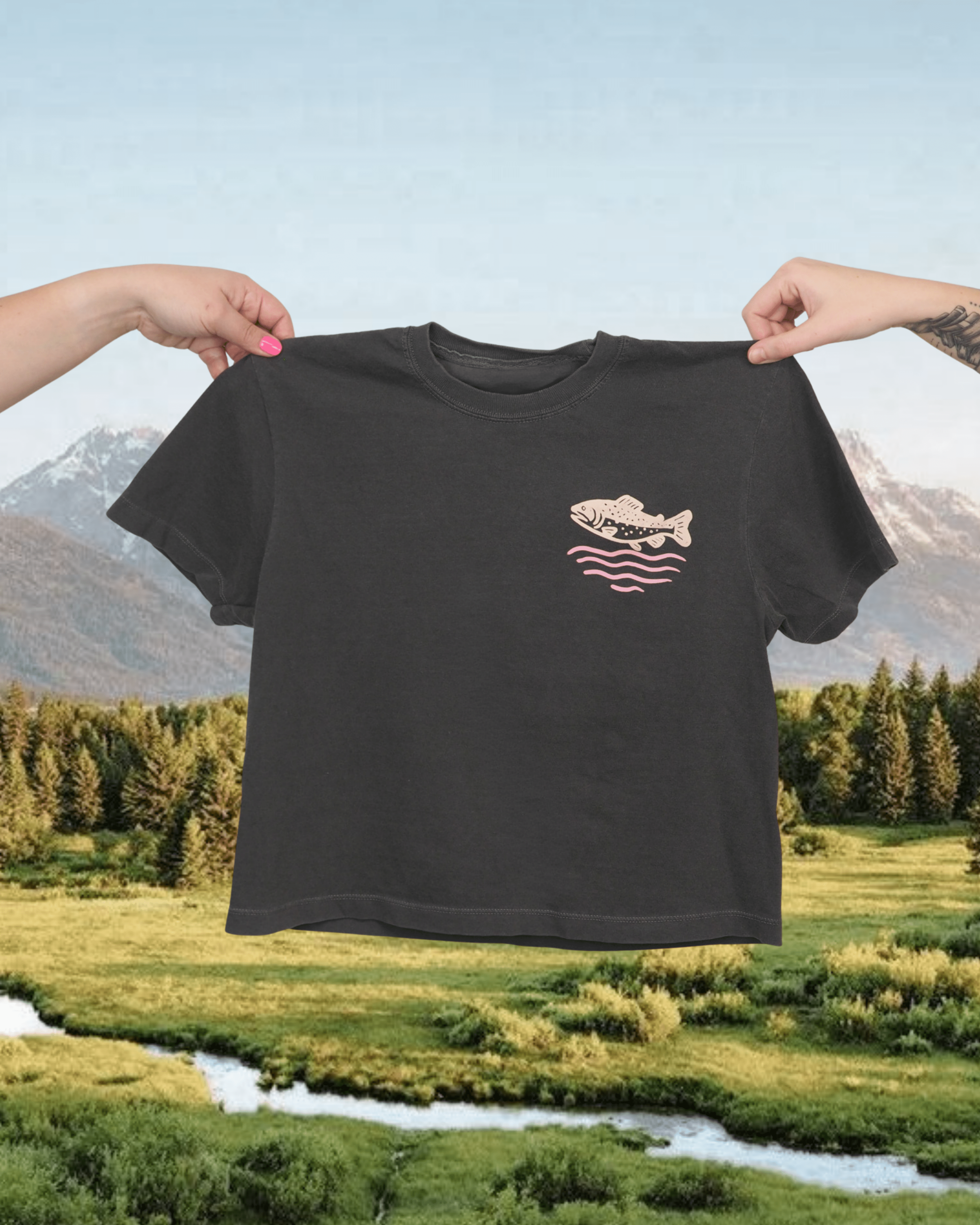 "Wild Trout" Crop Tee - Intrigue Ink Visit Bozeman, Unique Shopping Boutique in Montana, Work from Home Clothes for Women