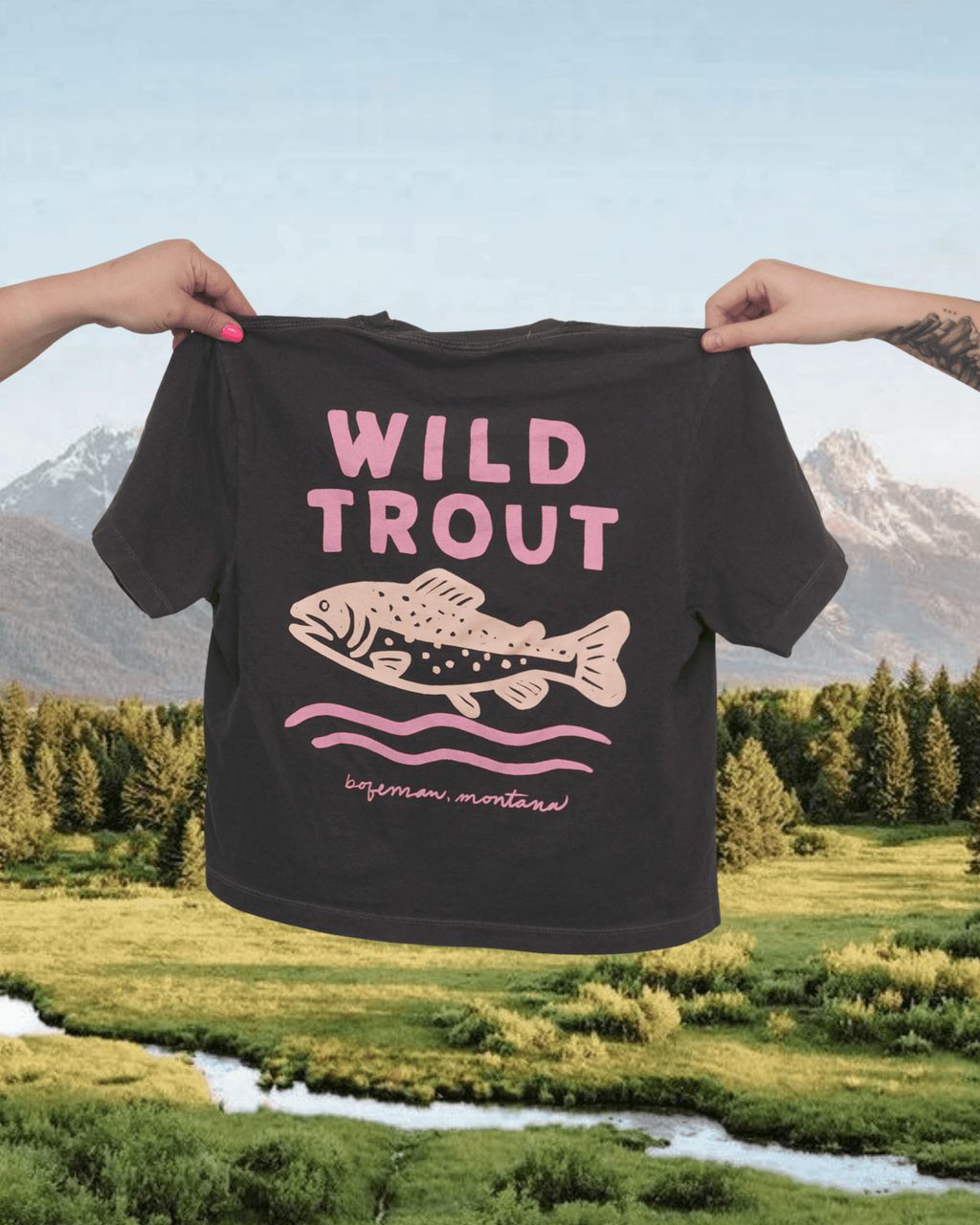 "Wild Trout" Crop Tee - Intrigue Ink Visit Bozeman, Unique Shopping Boutique in Montana, Work from Home Clothes for Women