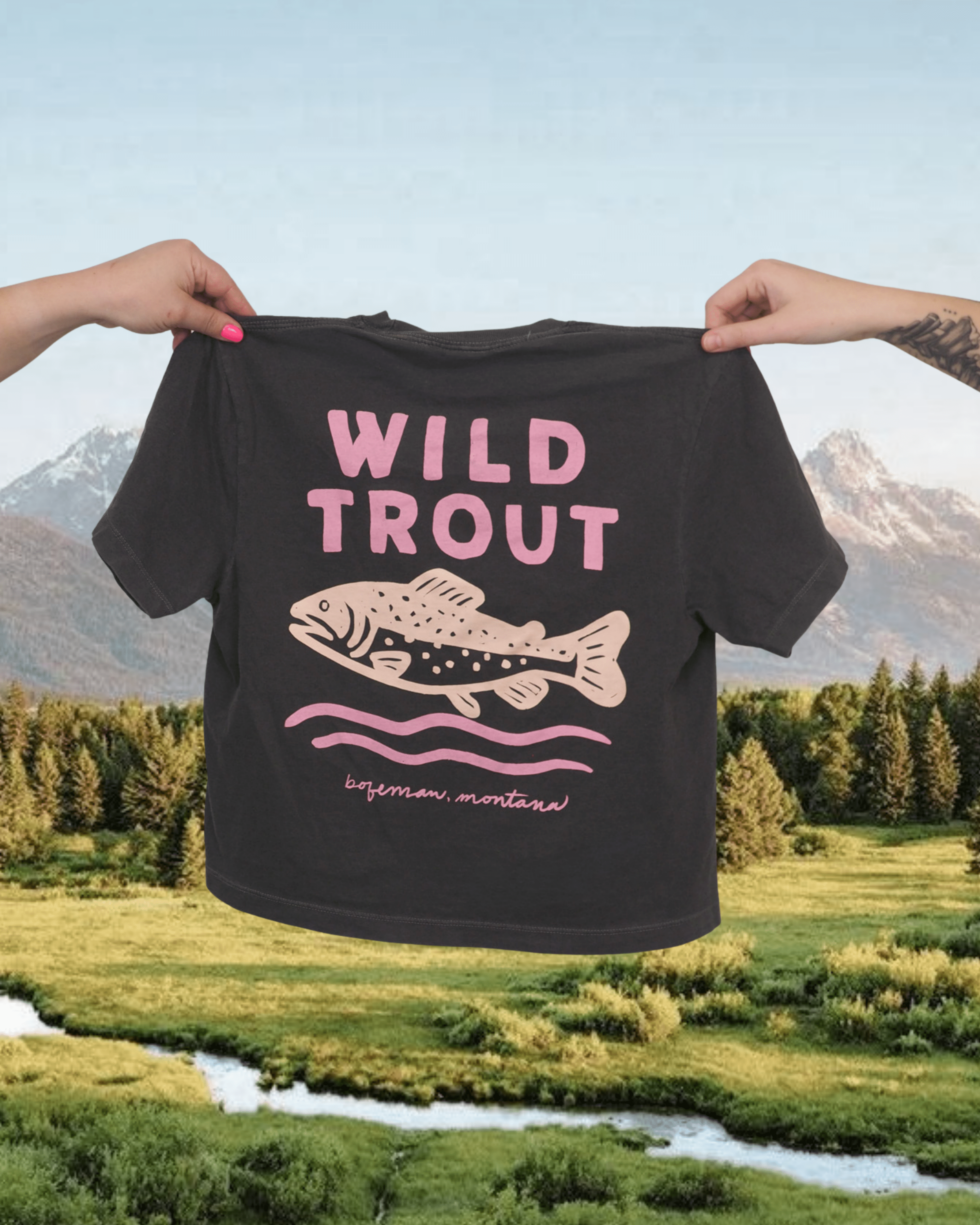 "Wild Trout" Crop Tee - Intrigue Ink Visit Bozeman, Unique Shopping Boutique in Montana, Work from Home Clothes for Women