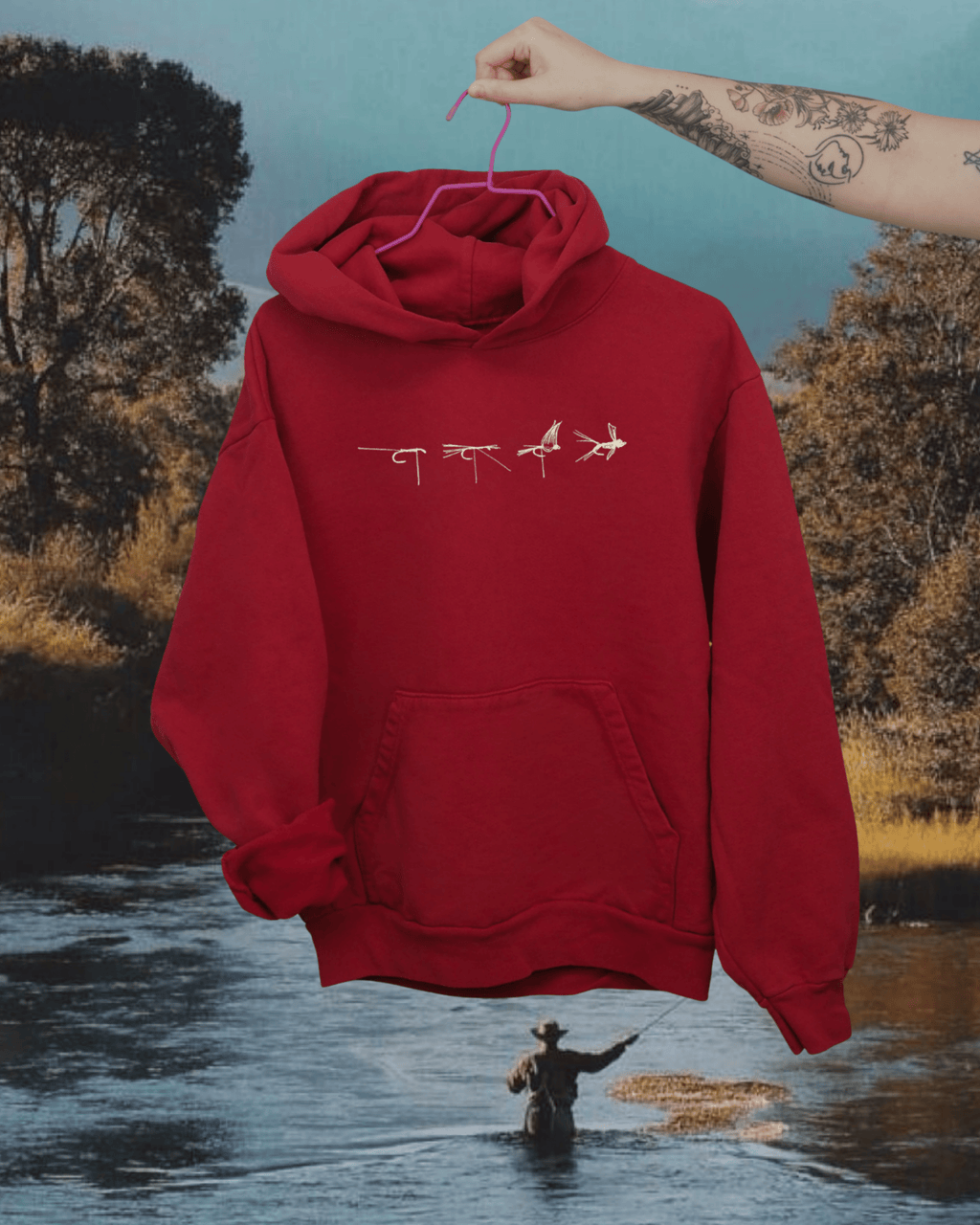 "Fly Tie" Hoodie in Red - Intrigue Ink Visit Bozeman, Unique Shopping Boutique in Montana, Work from Home Clothes for Women