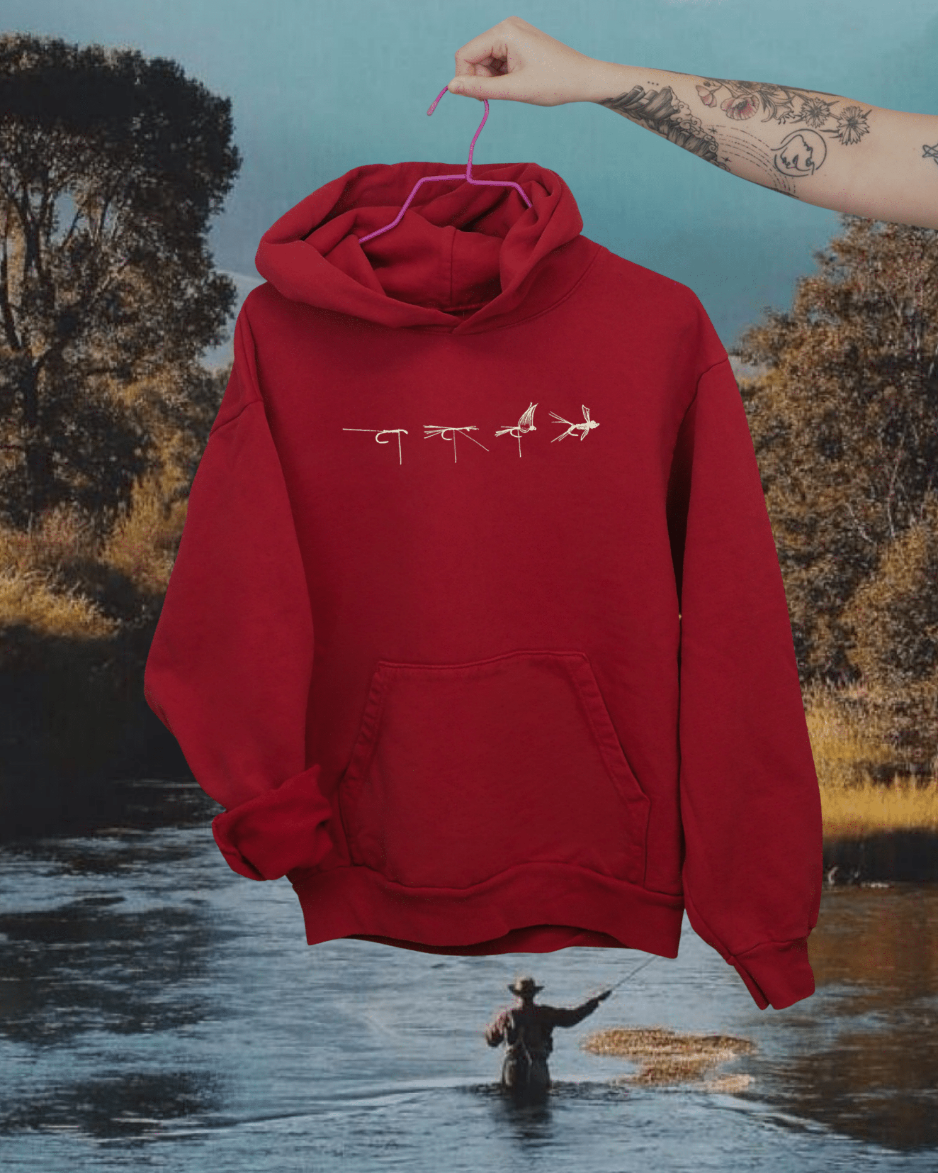 "Fly Tie" Hoodie in Red - Intrigue Ink Visit Bozeman, Unique Shopping Boutique in Montana, Work from Home Clothes for Women