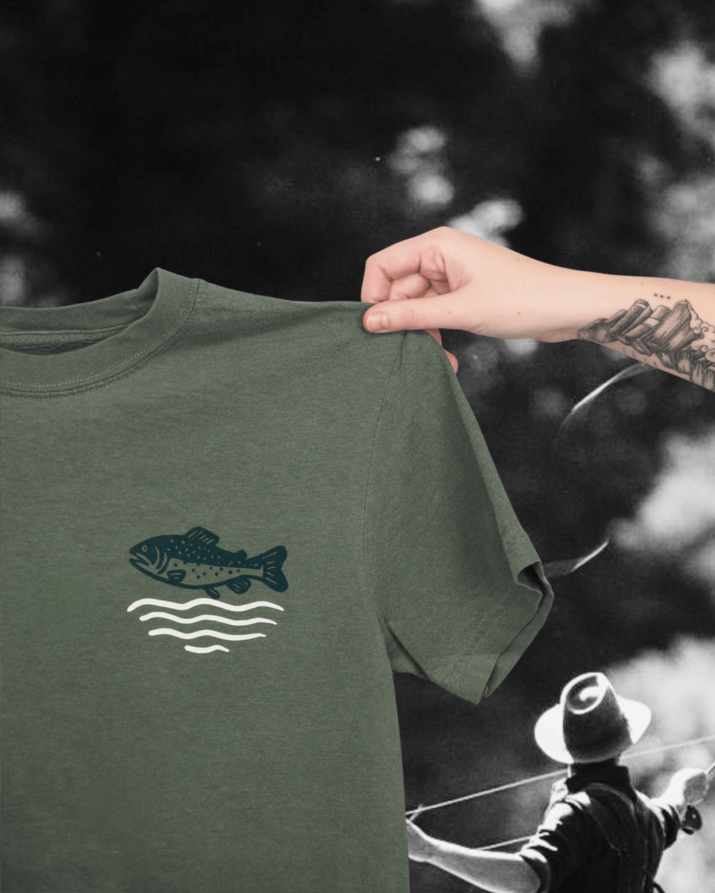 "Wild Trout" Tee in Green - Intrigue Ink Visit Bozeman, Unique Shopping Boutique in Montana, Work from Home Clothes for Women