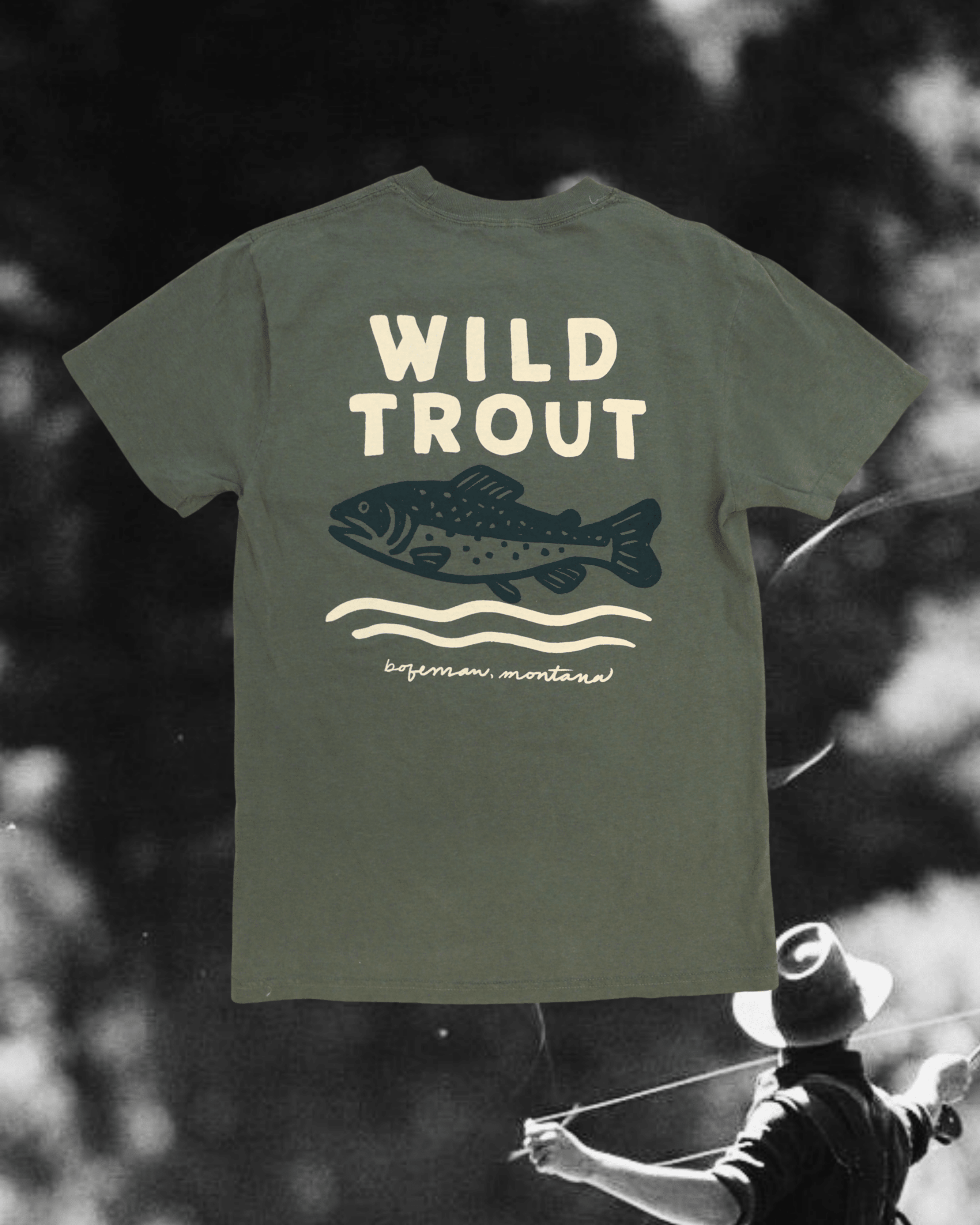"Wild Trout" Tee in Green - Intrigue Ink Visit Bozeman, Unique Shopping Boutique in Montana, Work from Home Clothes for Women