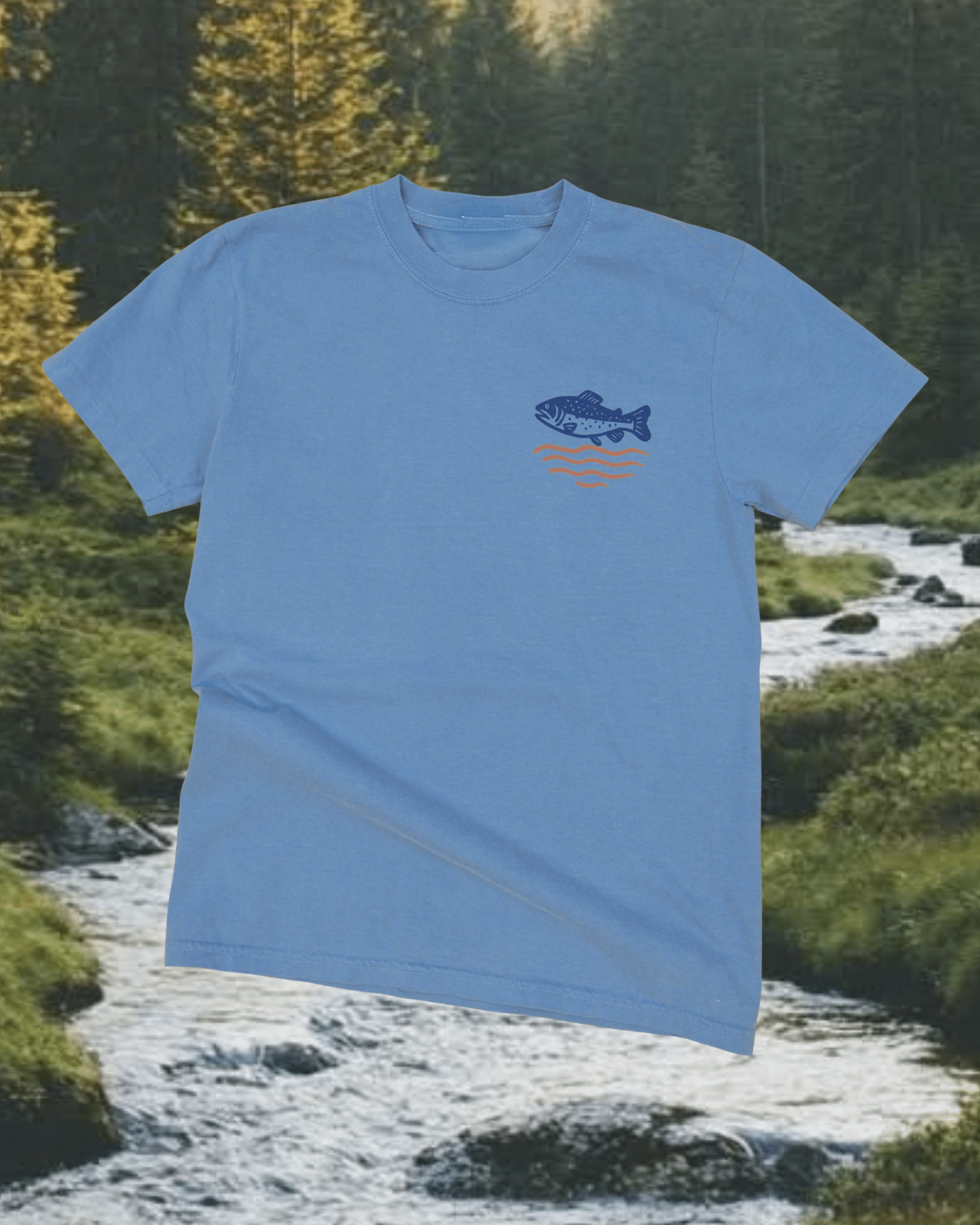 "Wild Trout" Tee in Blue - Intrigue Ink Visit Bozeman, Unique Shopping Boutique in Montana, Work from Home Clothes for Women