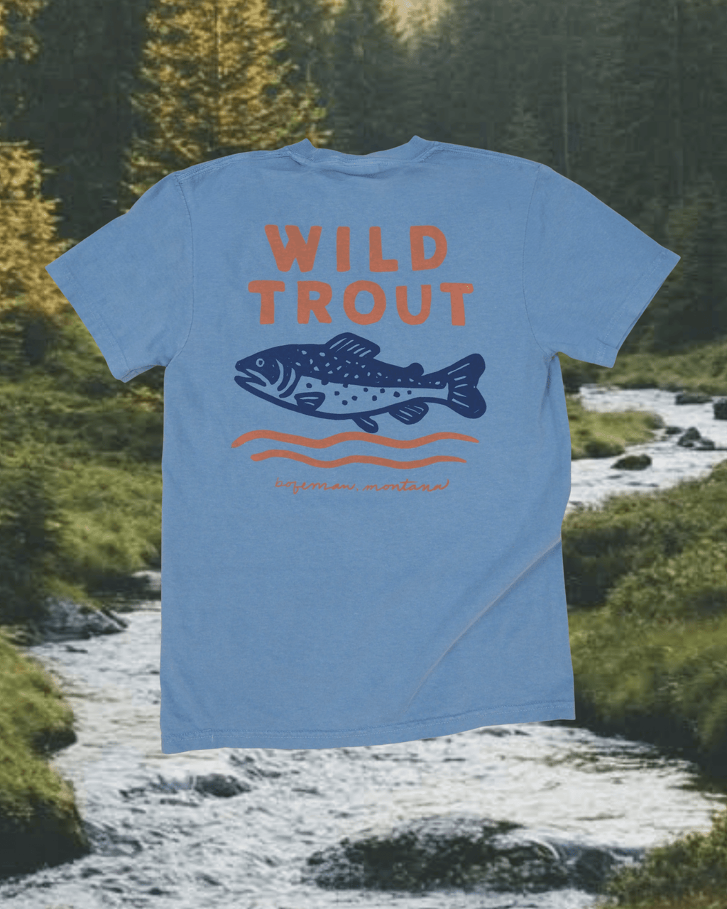"Wild Trout" Tee in Blue - Intrigue Ink Visit Bozeman, Unique Shopping Boutique in Montana, Work from Home Clothes for Women