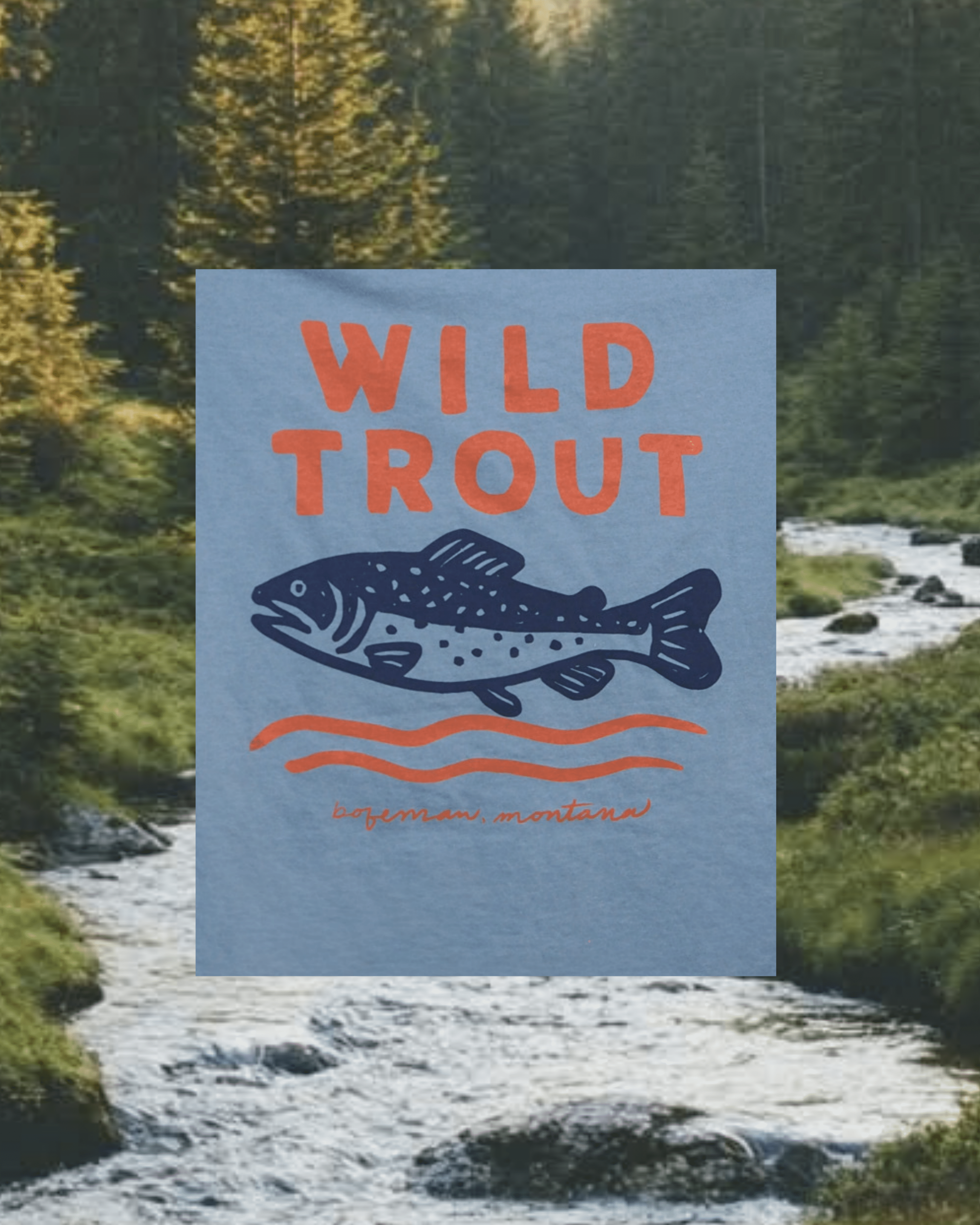 "Wild Trout" Tee in Blue - Intrigue Ink Visit Bozeman, Unique Shopping Boutique in Montana, Work from Home Clothes for Women