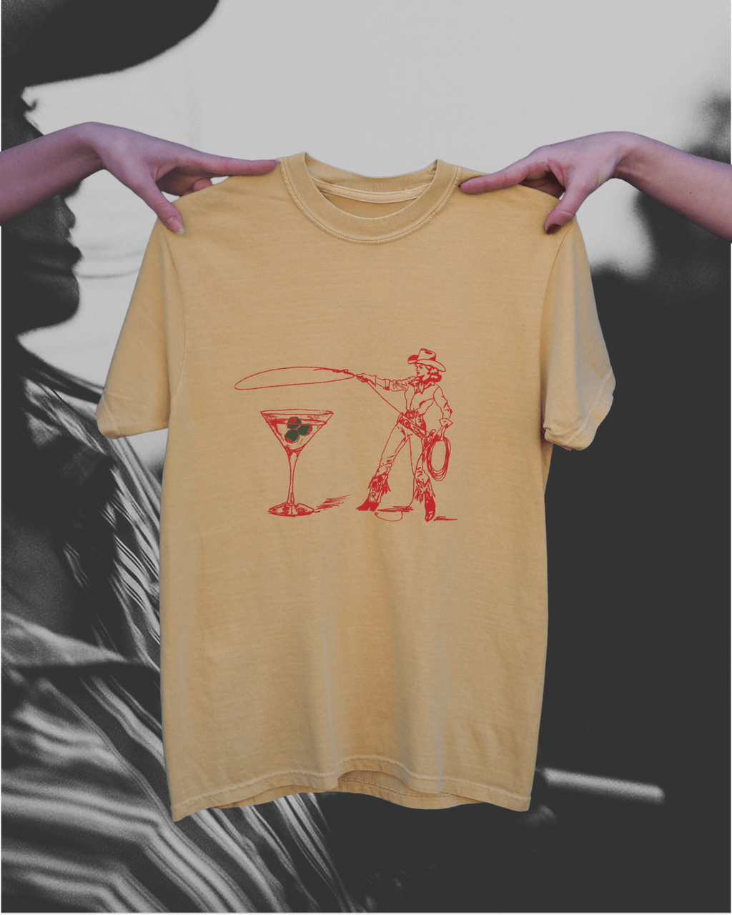 "Montana Martini" Tee in Mustard - Intrigue Ink Visit Bozeman, Unique Shopping Boutique in Montana, Work from Home Clothes for Women