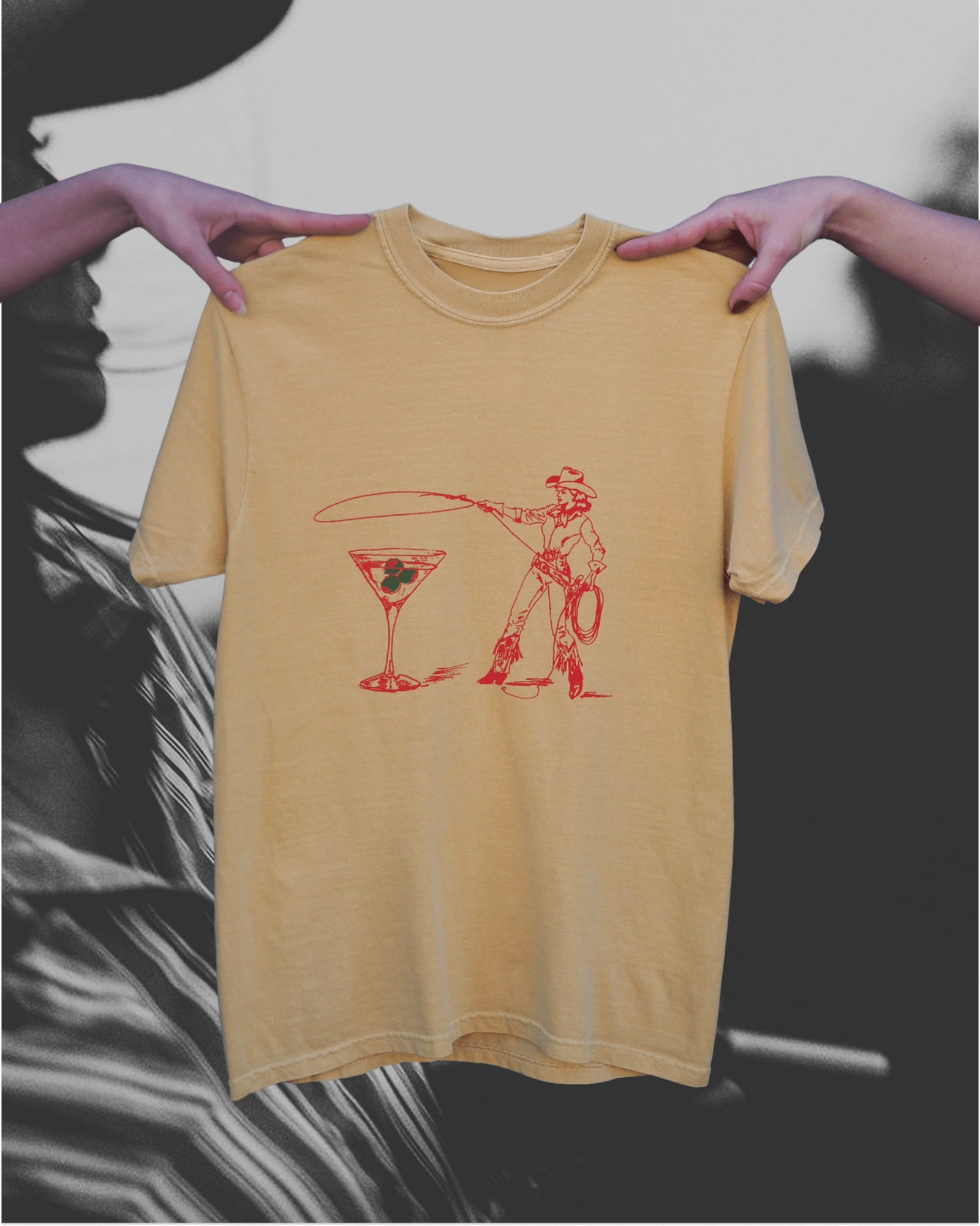 "Montana Martini" Tee in Mustard - Intrigue Ink Visit Bozeman, Unique Shopping Boutique in Montana, Work from Home Clothes for Women