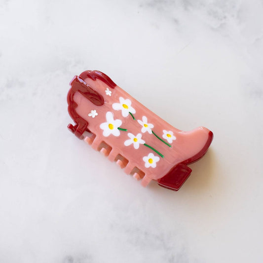 Daisy Flower Cowboy Boots Hair Claw Clip - Raspberry - Intrigue Ink Visit Bozeman, Unique Shopping Boutique in Montana, Work from Home Clothes for Women