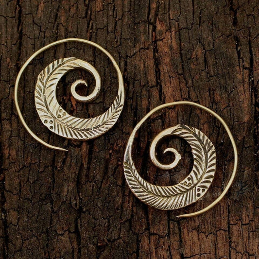 Brass Feather Spiral Earring - Intrigue Ink Visit Bozeman, Unique Shopping Boutique in Montana, Work from Home Clothes for Women