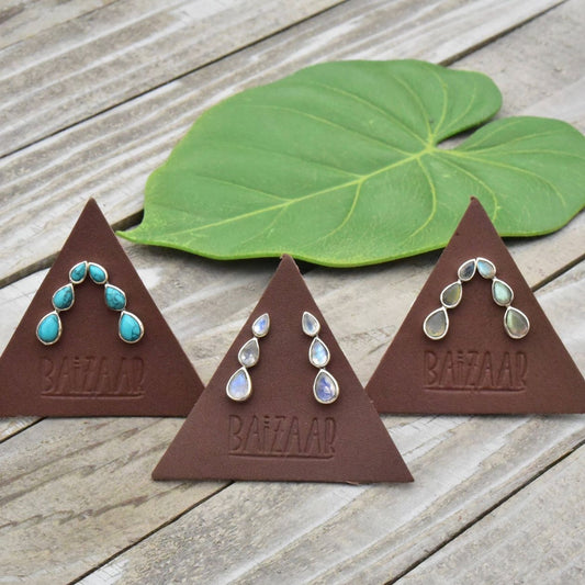Triple Teardrop Faceted Stone Brass Ear Climber - Intrigue Ink Visit Bozeman, Unique Shopping Boutique in Montana, Work from Home Clothes for Women