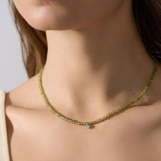 Olive Green Beaded Crystal Necklace