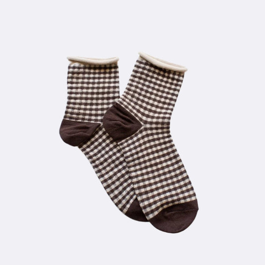 Brown Check Picnic Socks - Intrigue Ink Visit Bozeman, Unique Shopping Boutique in Montana, Work from Home Clothes for Women