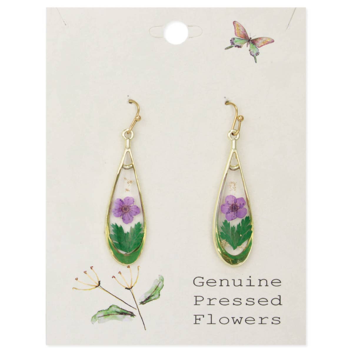 Purple Flower Teardrop Dried Flower Earrings - Intrigue Ink Visit Bozeman, Unique Shopping Boutique in Montana, Work from Home Clothes for Women