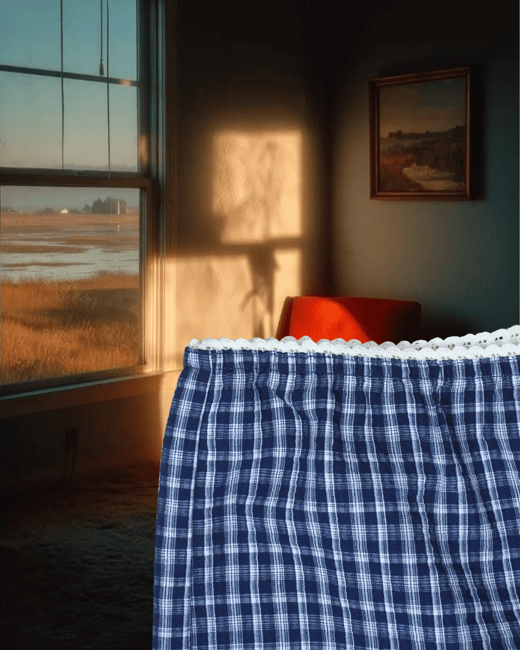 Lace Trim Gingham Pants - Navy - Intrigue Ink Visit Bozeman, Unique Shopping Boutique in Montana, Work from Home Clothes for Women