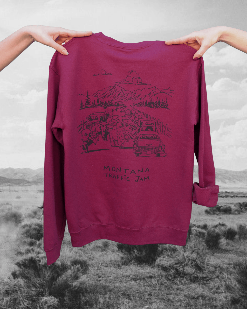 "Traffic Jam" Pullover in Maroon - Intrigue Ink Visit Bozeman, Unique Shopping Boutique in Montana, Work from Home Clothes for Women