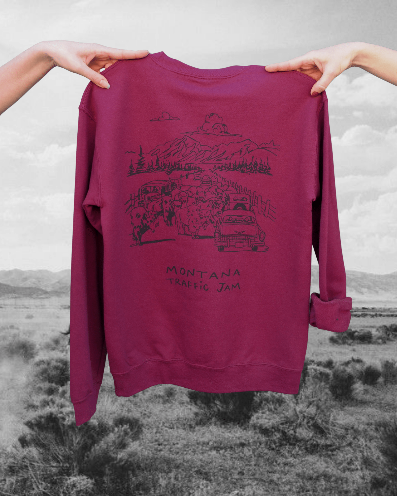 "Traffic Jam" Pullover in Maroon - Intrigue Ink Visit Bozeman, Unique Shopping Boutique in Montana, Work from Home Clothes for Women