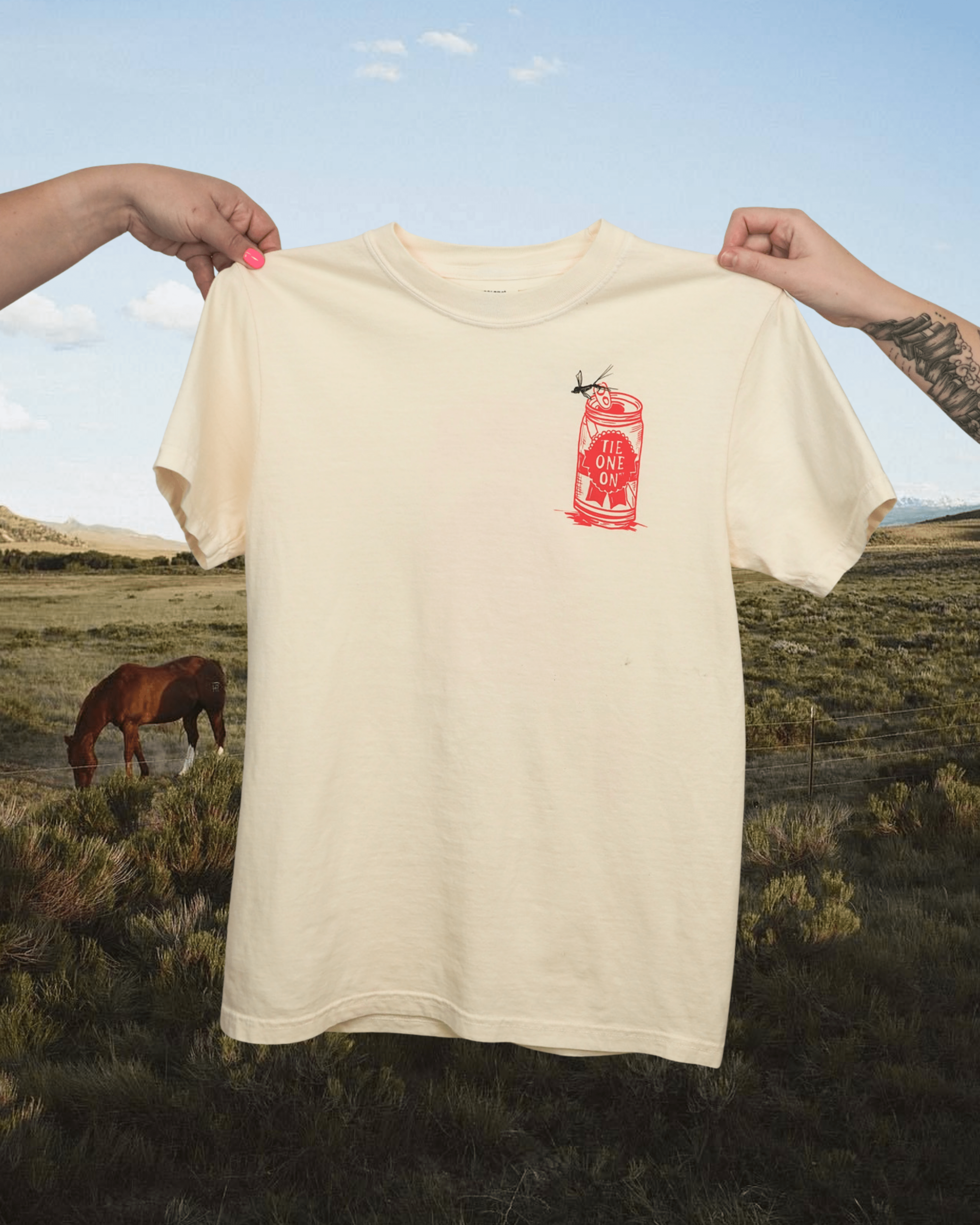 "Tie One On" Tee - Intrigue Ink Visit Bozeman, Unique Shopping Boutique in Montana, Work from Home Clothes for Women