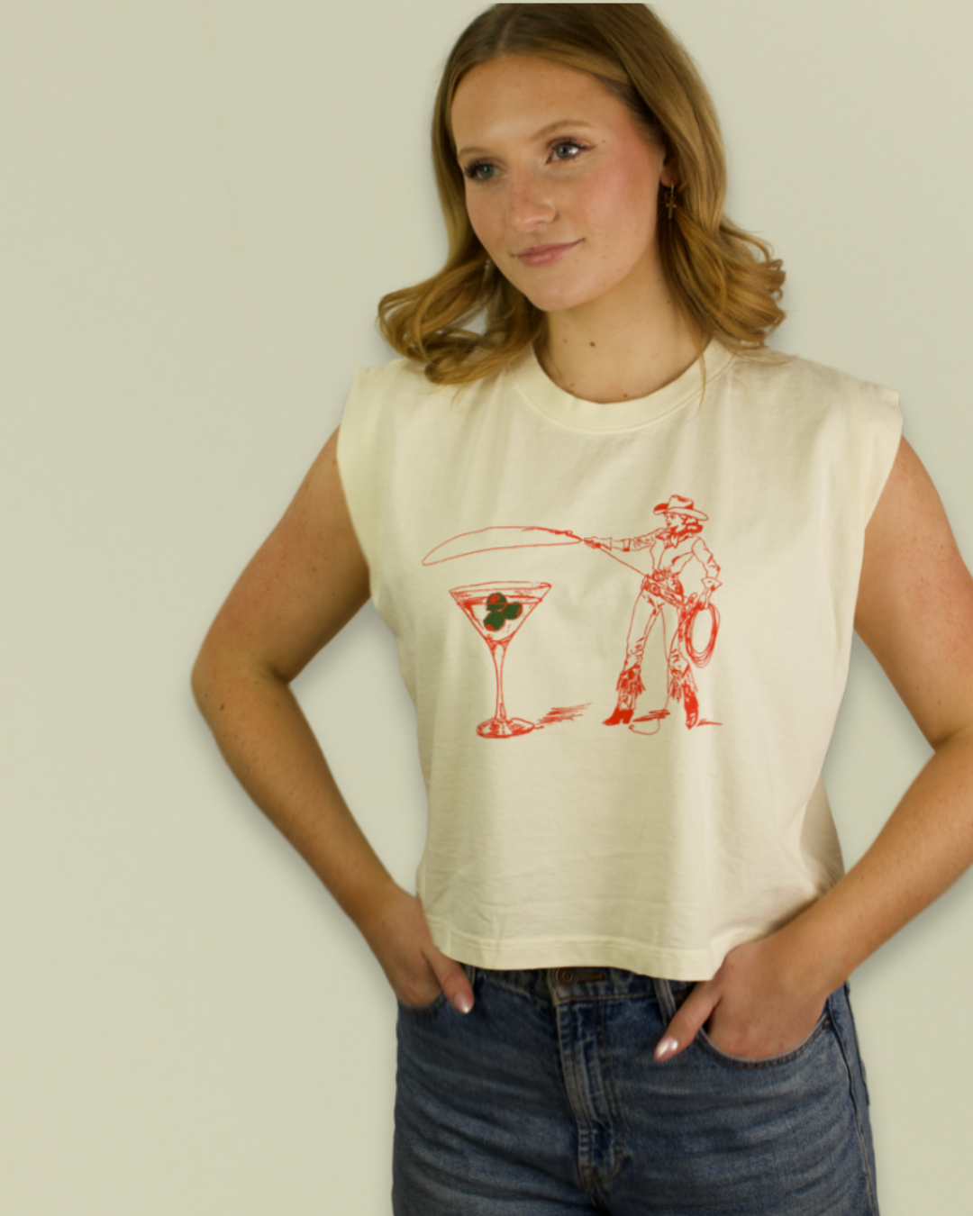 "Montana Martini" Ivory Muscle Tank