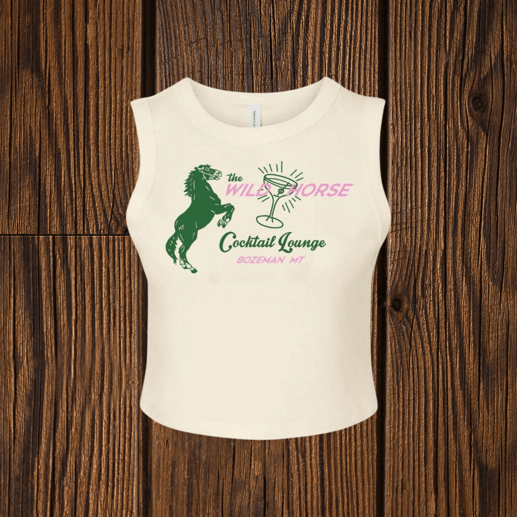 "Wild Horse Cocktail Lounge" Crop Tank - Intrigue Ink Visit Bozeman, Unique Shopping Boutique in Montana, Work from Home Clothes for Women