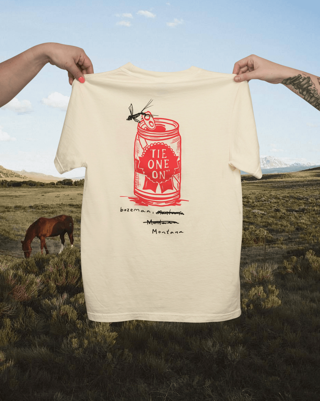 "Tie One On" Tee - Intrigue Ink Visit Bozeman, Unique Shopping Boutique in Montana, Work from Home Clothes for Women