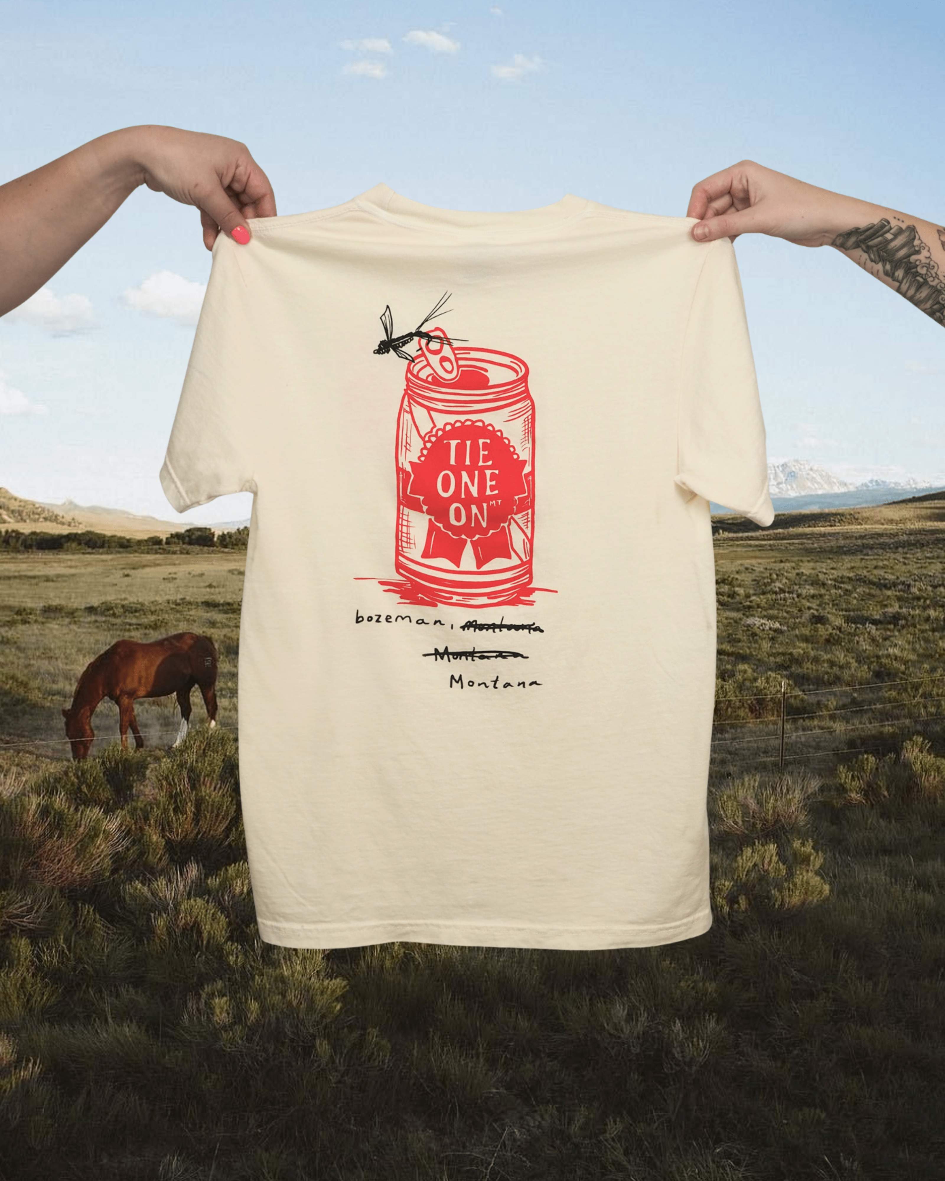 "Tie One On" Tee - Intrigue Ink Visit Bozeman, Unique Shopping Boutique in Montana, Work from Home Clothes for Women