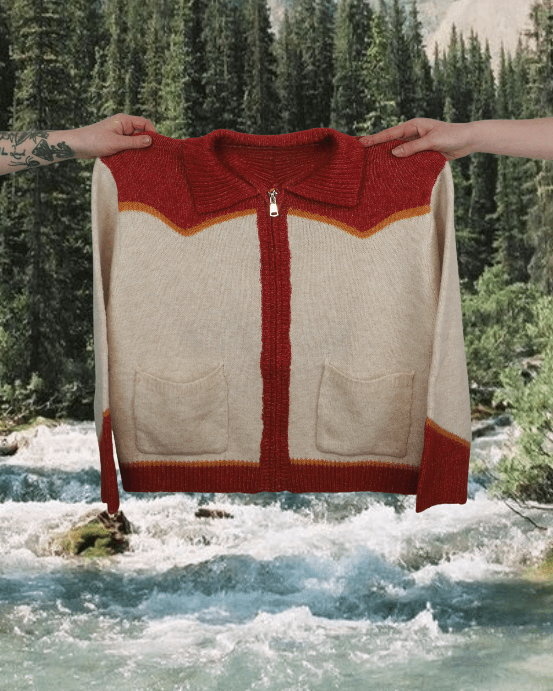 Catch & Release Zip Up - Oatmeal/Red - Intrigue Ink Visit Bozeman, Unique Shopping Boutique in Montana, Work from Home Clothes for Women