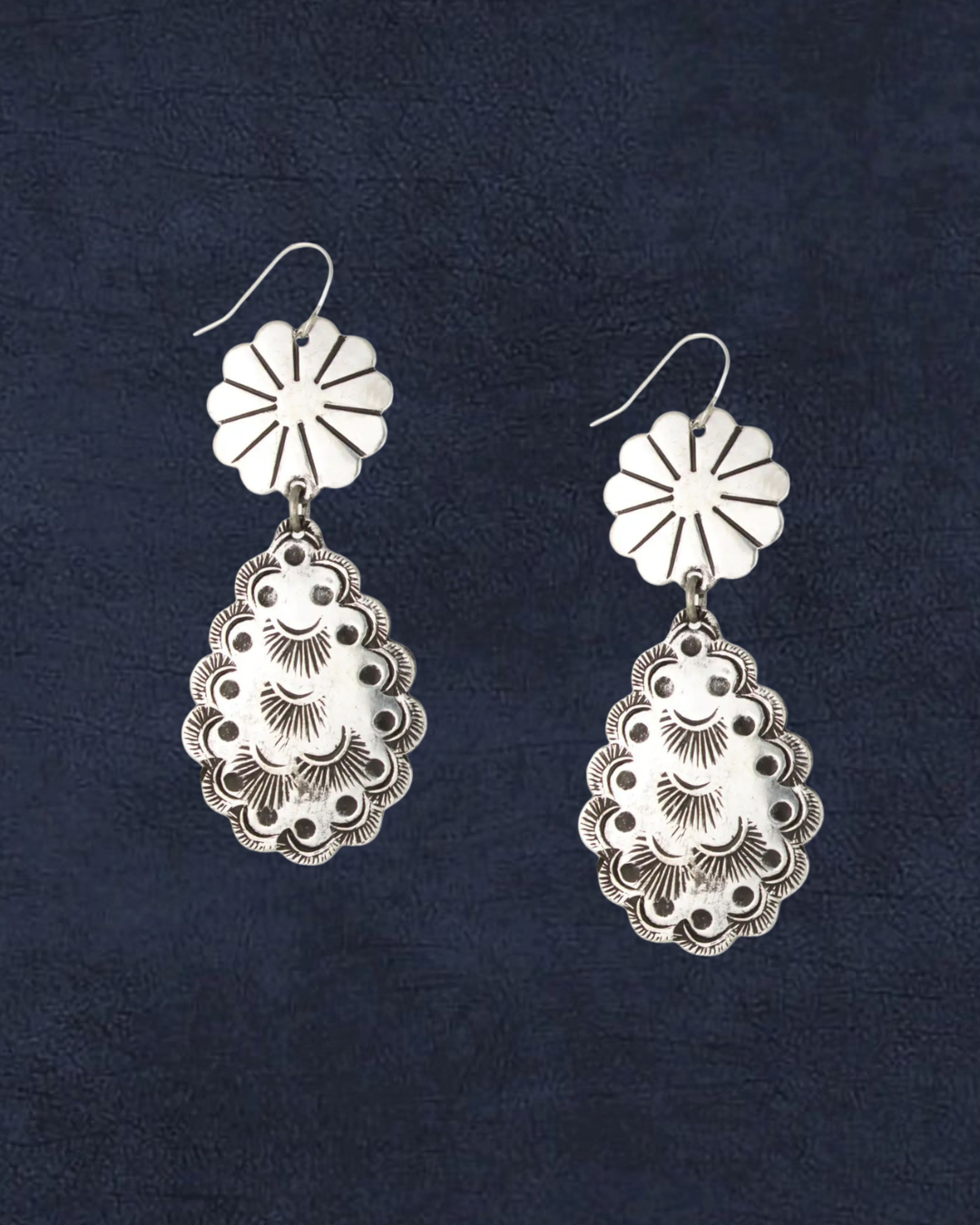 Silver Stamped Conch Floral Earrings