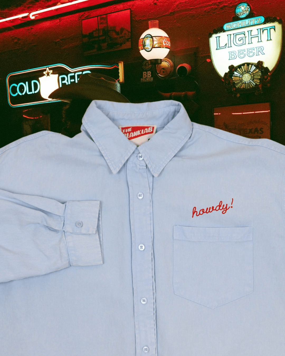 "Howdy!" Button Up in Blue - Intrigue Ink Visit Bozeman, Unique Shopping Boutique in Montana, Work from Home Clothes for Women