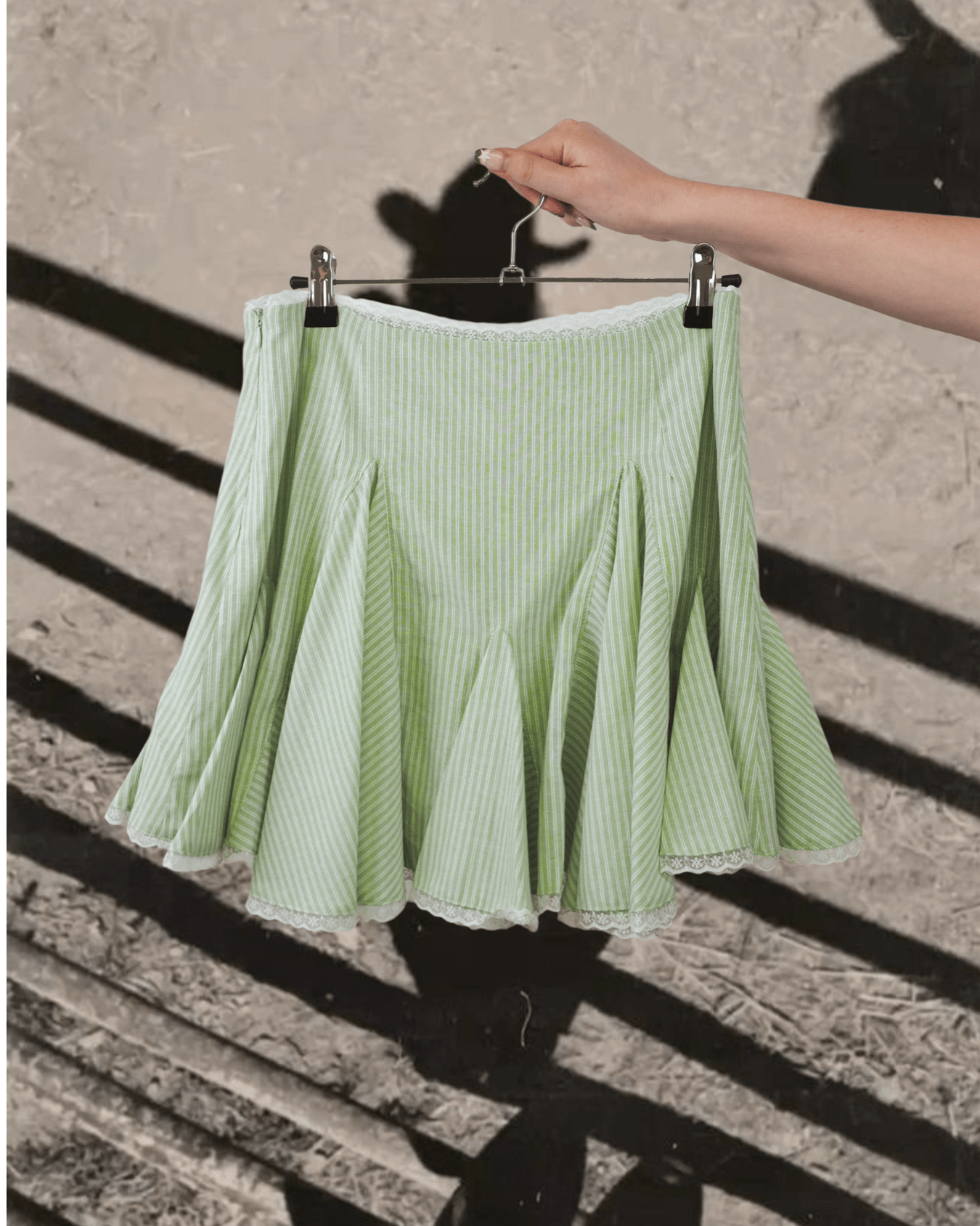 Sage - White Striped Lace Trim Skort - Intrigue Ink Visit Bozeman, Unique Shopping Boutique in Montana, Work from Home Clothes for Women