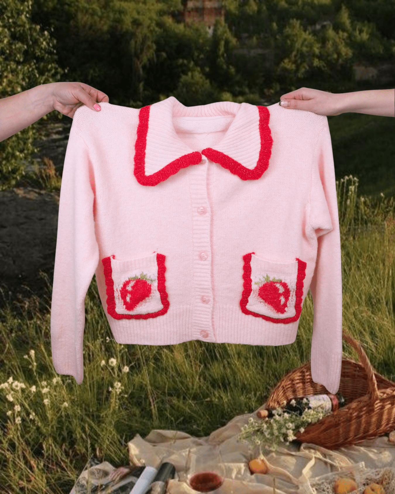 Pink Strawberry Sweater - Intrigue Ink Visit Bozeman, Unique Shopping Boutique in Montana, Work from Home Clothes for Women