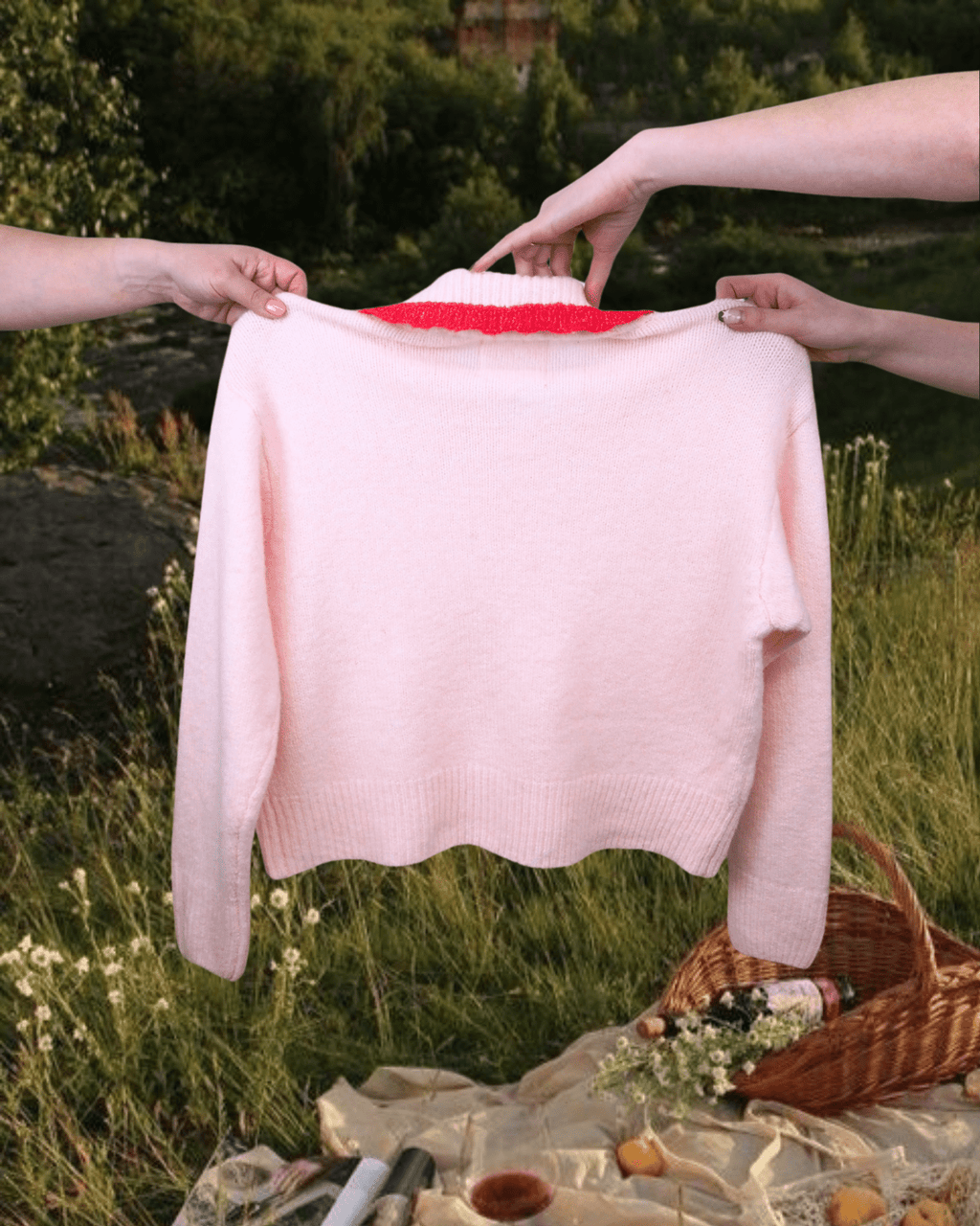 Pink Strawberry Sweater - Intrigue Ink Visit Bozeman, Unique Shopping Boutique in Montana, Work from Home Clothes for Women
